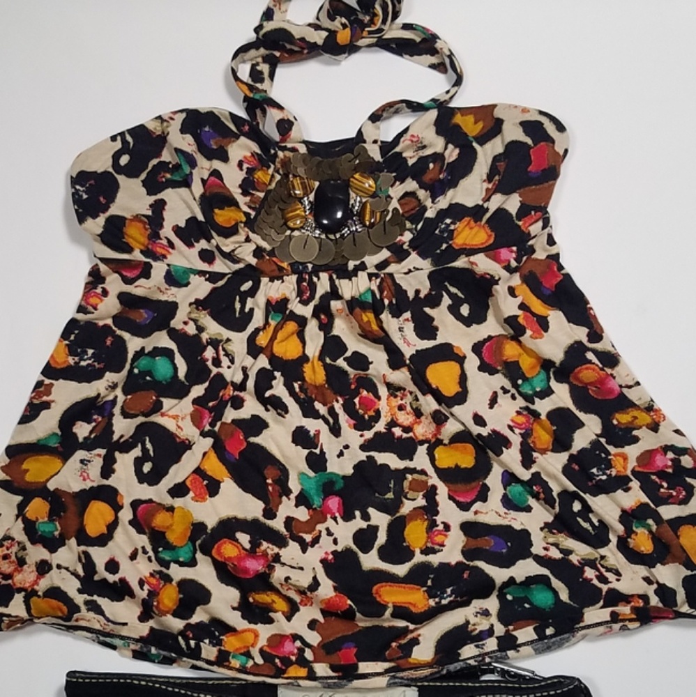 Leopard Halter Top Embellished